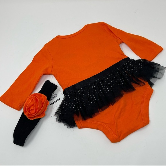 HALLOWEEN COSTUME PUMPKIN LONG SLEEVE TUTU W/ HEAD BAND 0-3 MONTHS - Picture 4 of 8